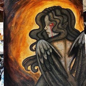 Ethereal Angel Canvas Art - Black and Brown Hues